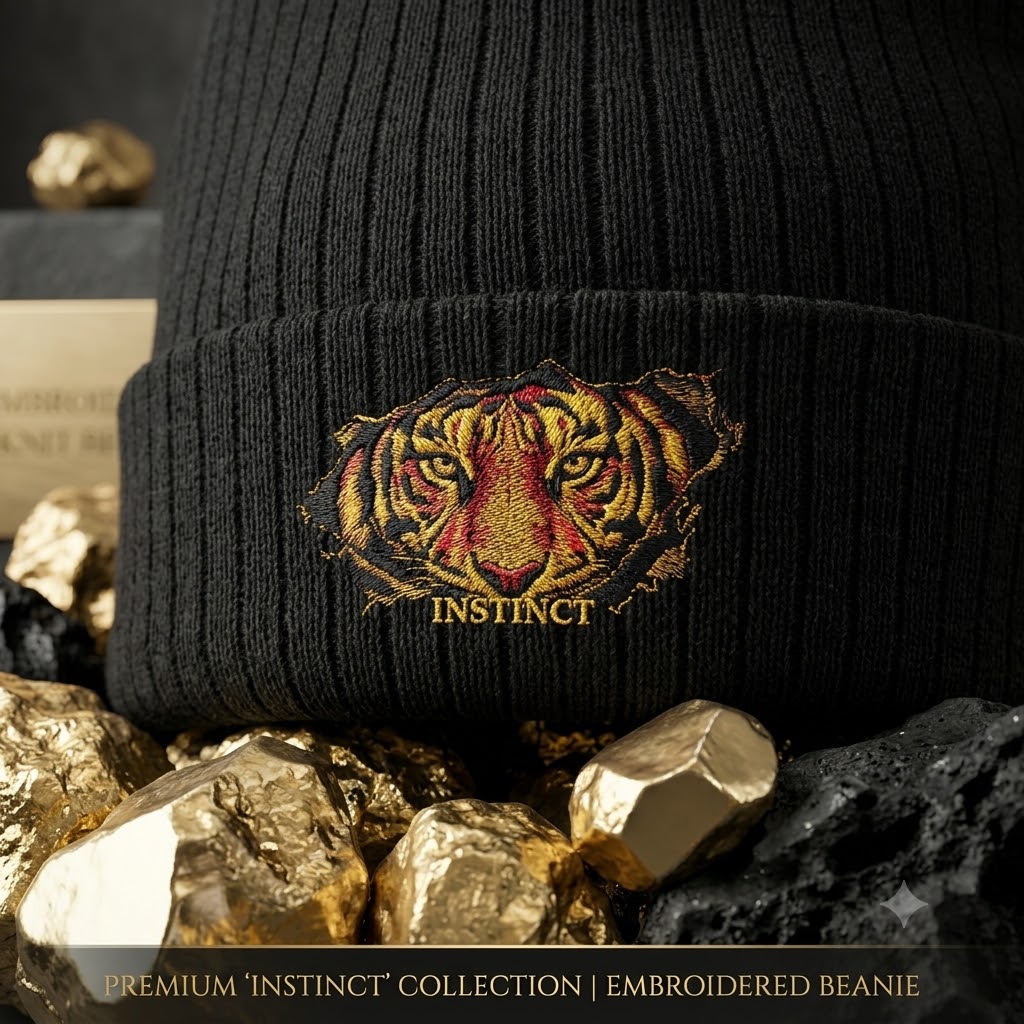 Embroidered Lion Crest Ribbed Beanie
