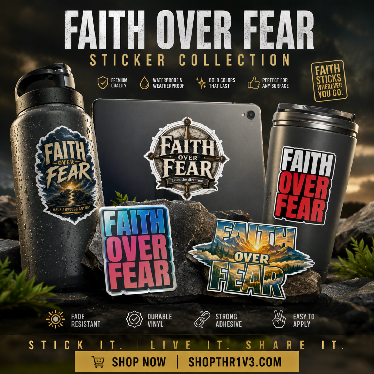 Faith Over Fear Sticker Sheet — Inspirational Christian Stickers for Journals, Water Bottles & Gifts