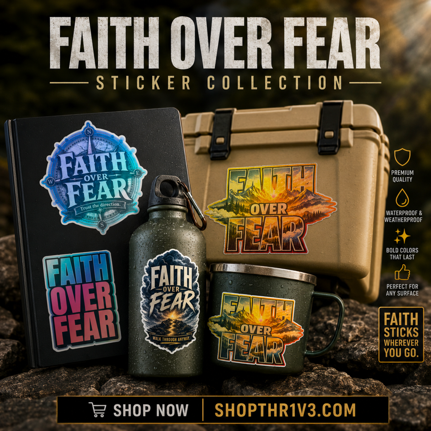 Faith Over Fear Sticker Sheet — Inspirational Christian Stickers for Journals, Water Bottles & Gifts
