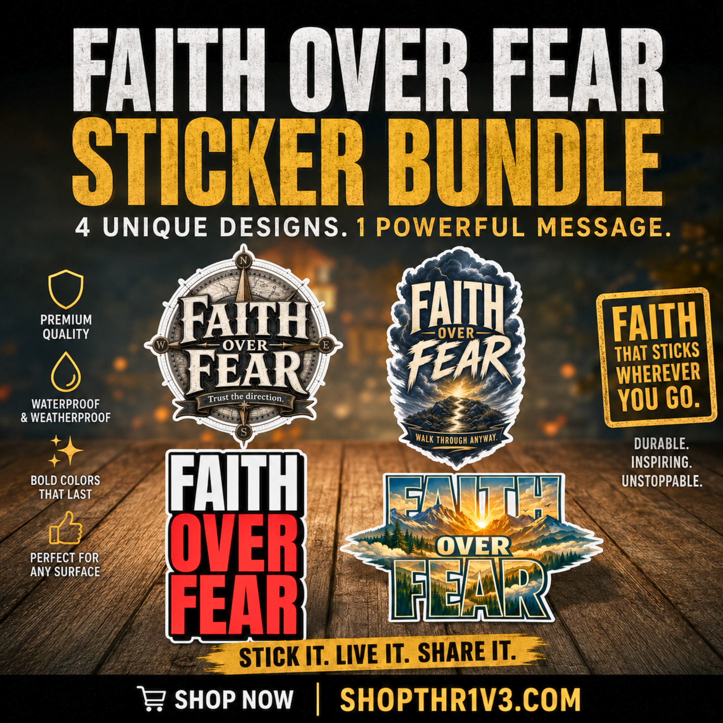 Faith Over Fear Sticker Sheet — Inspirational Christian Stickers for Journals, Water Bottles & Gifts