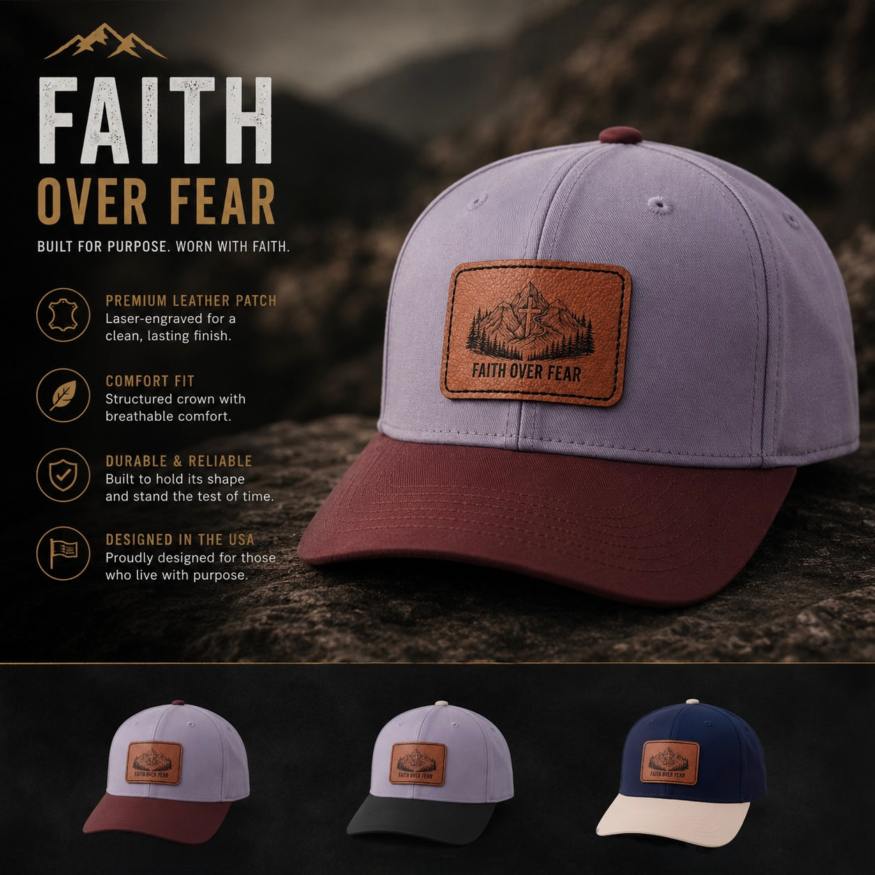 Faith Over Fear Leather Patch Baseball Cap