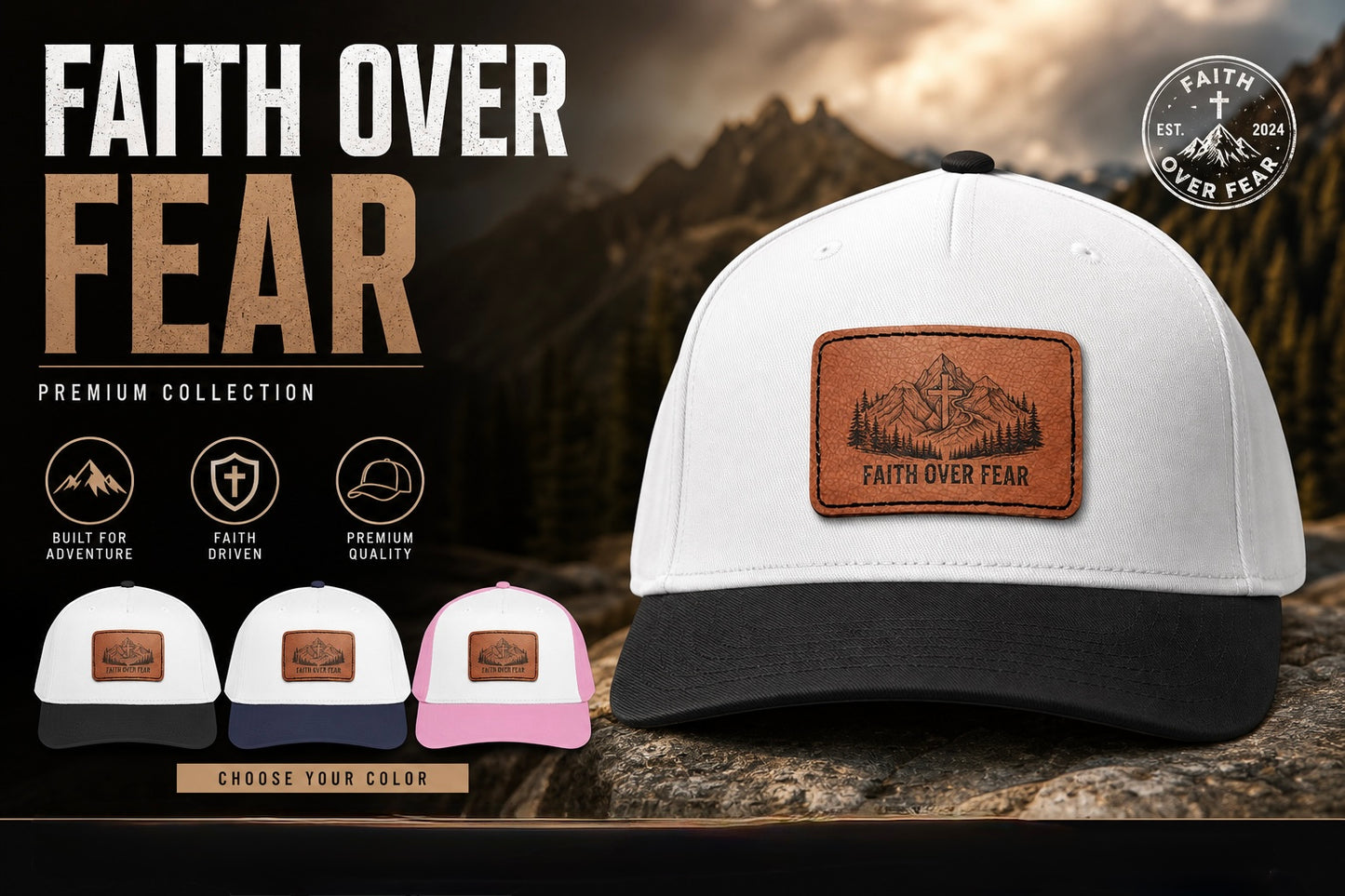 Faith Over Fear Leather Patch Baseball Cap