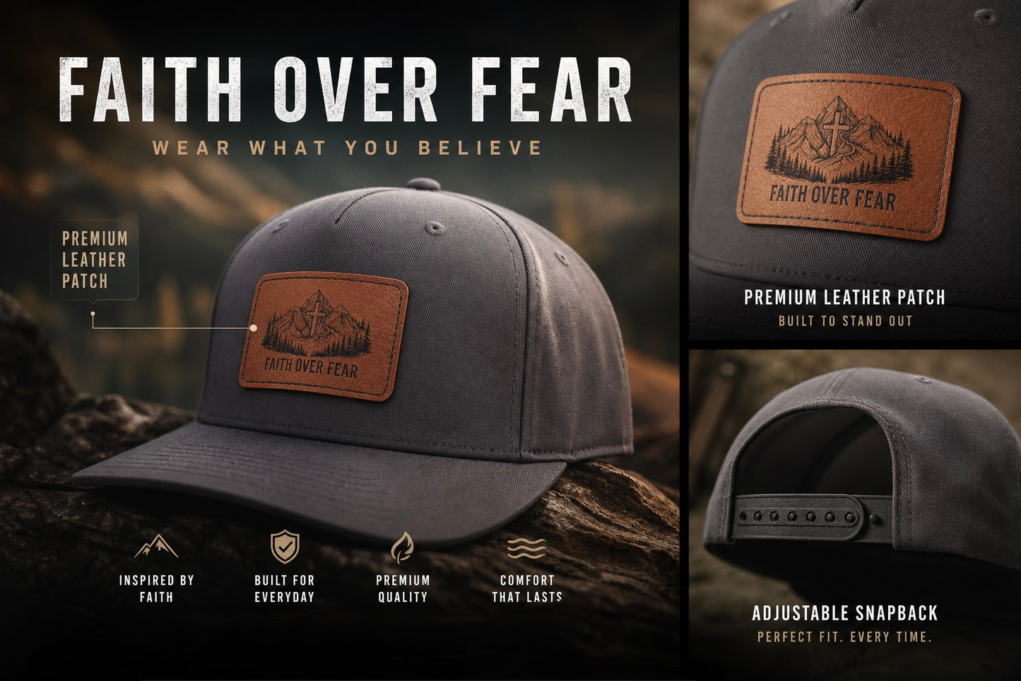 Faith Over Fear Leather Patch Baseball Cap