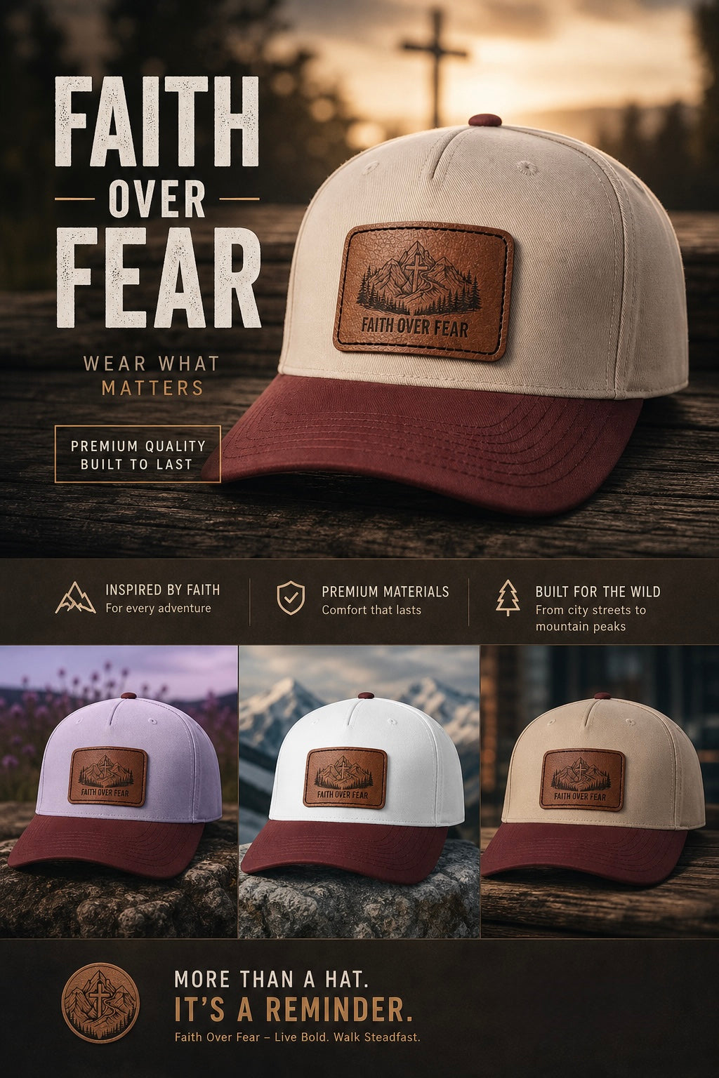 Faith Over Fear Leather Patch Baseball Cap