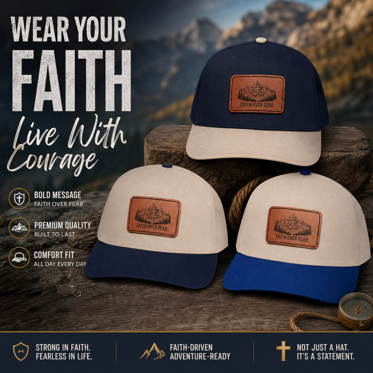 Faith Over Fear Leather Patch Baseball Cap