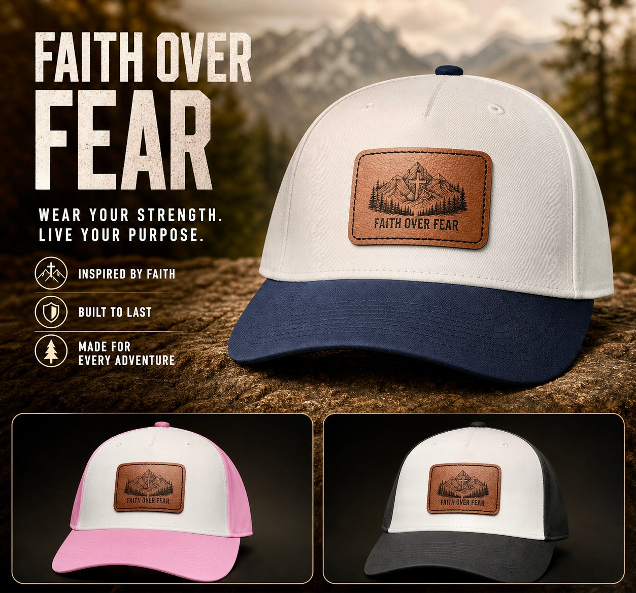 Faith Over Fear Leather Patch Baseball Cap