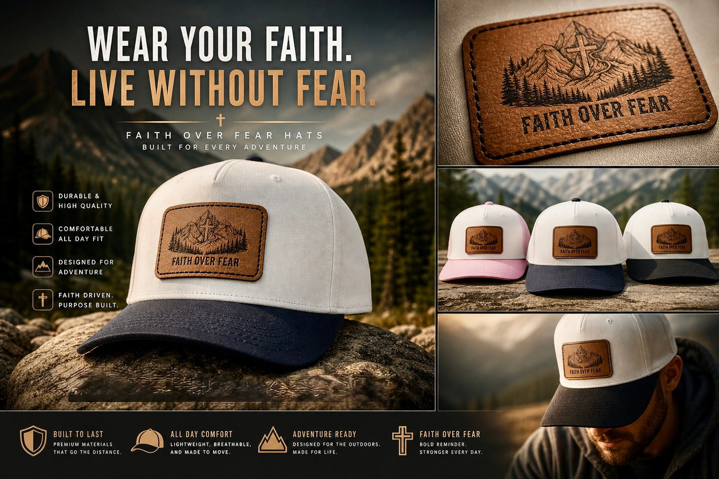 Faith Over Fear Leather Patch Baseball Cap
