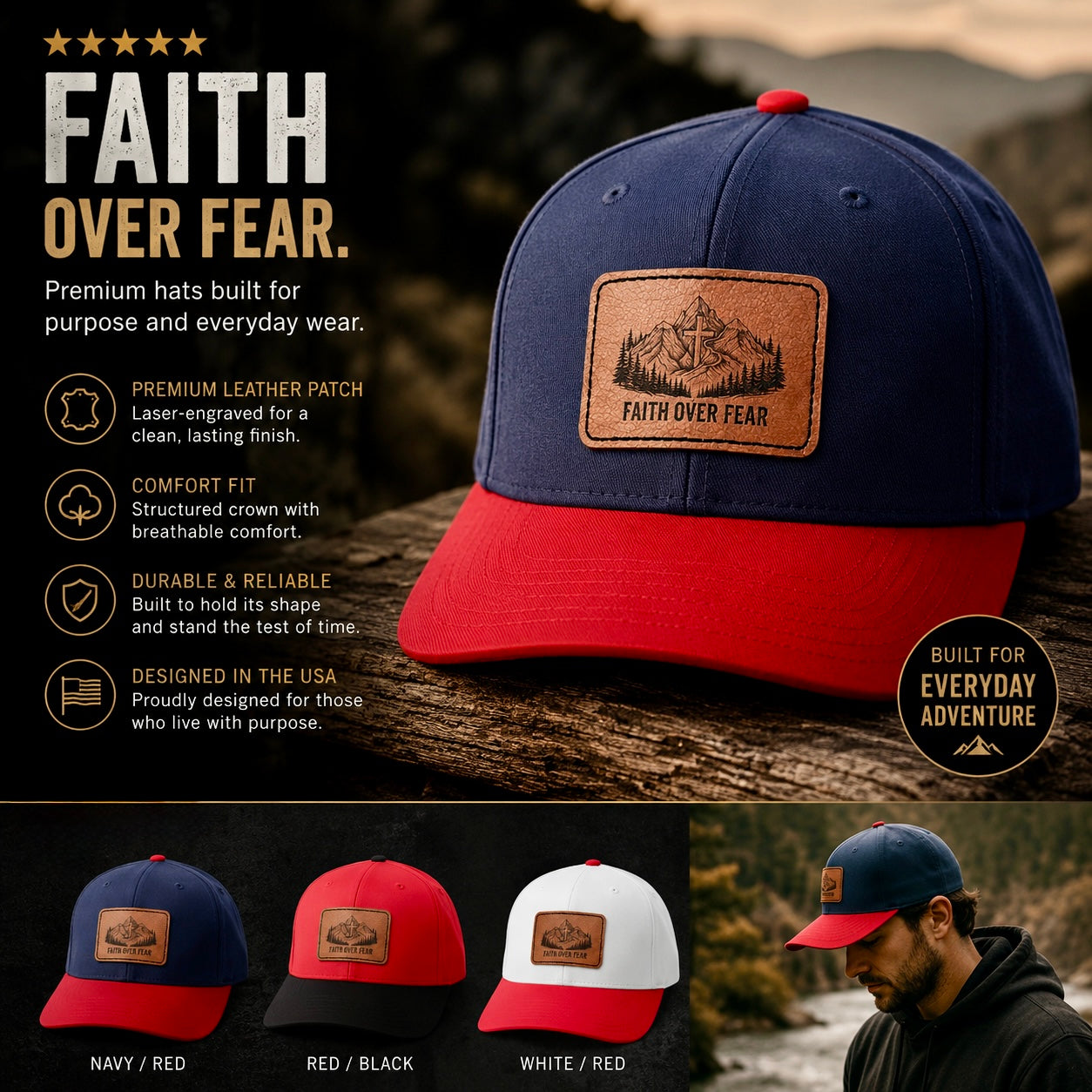 Faith Over Fear Leather Patch Baseball Cap