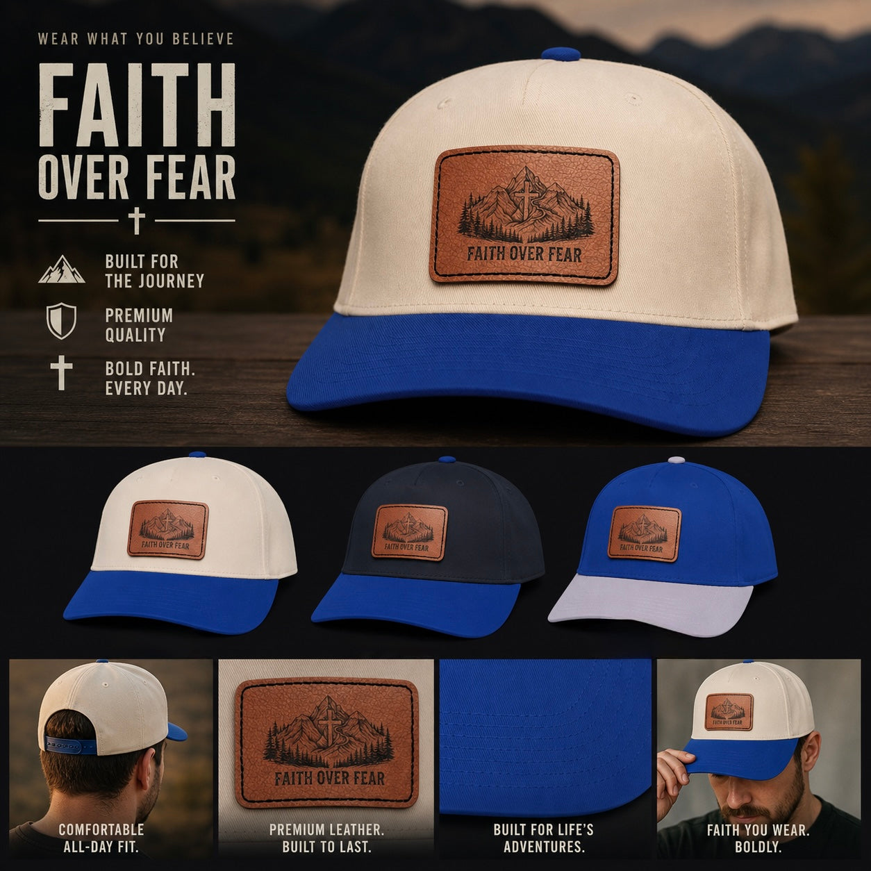 Faith Over Fear Leather Patch Baseball Cap