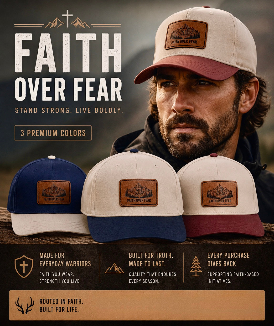 Faith Over Fear Leather Patch Baseball Cap