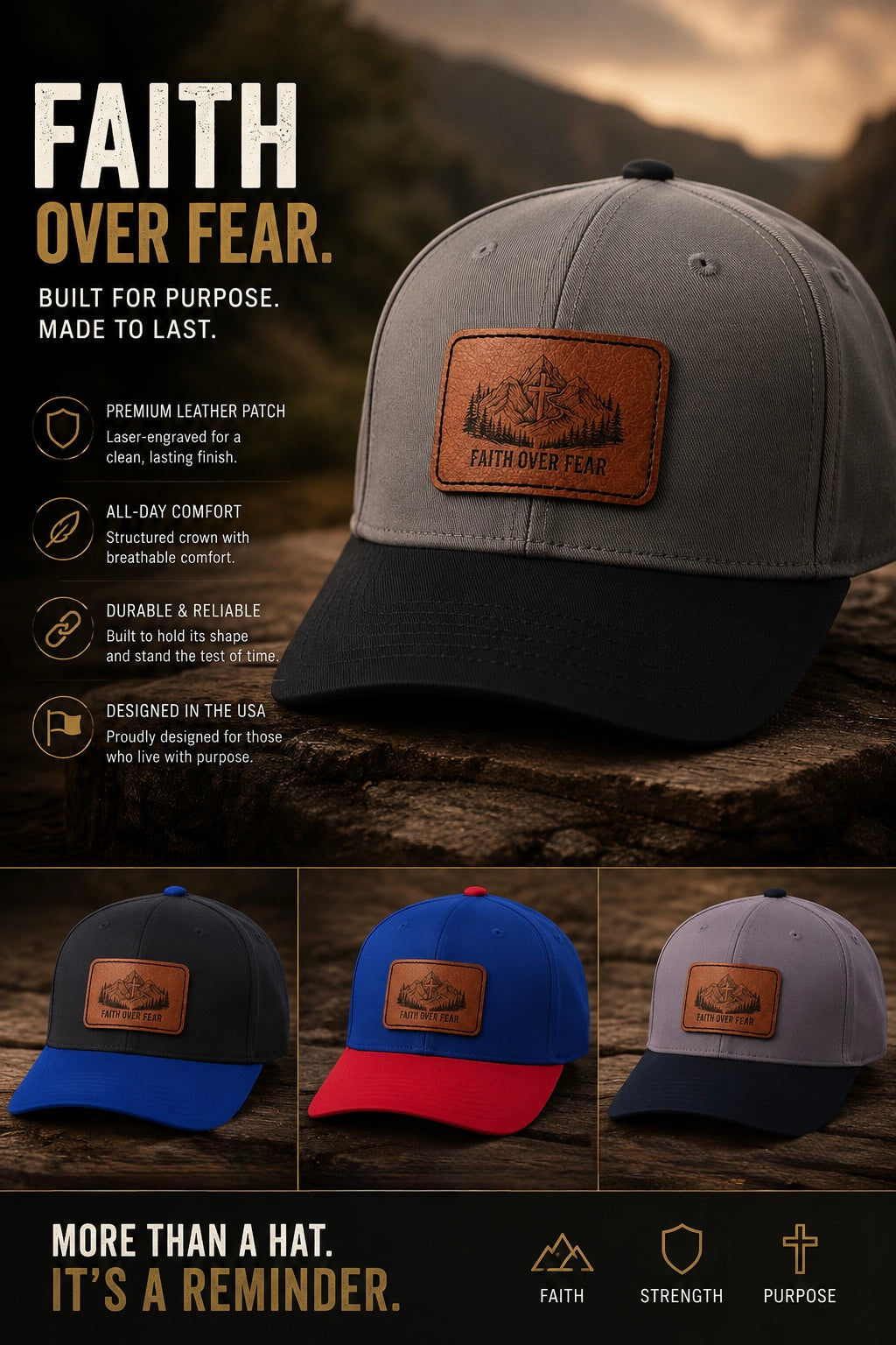Faith Over Fear Leather Patch Baseball Cap