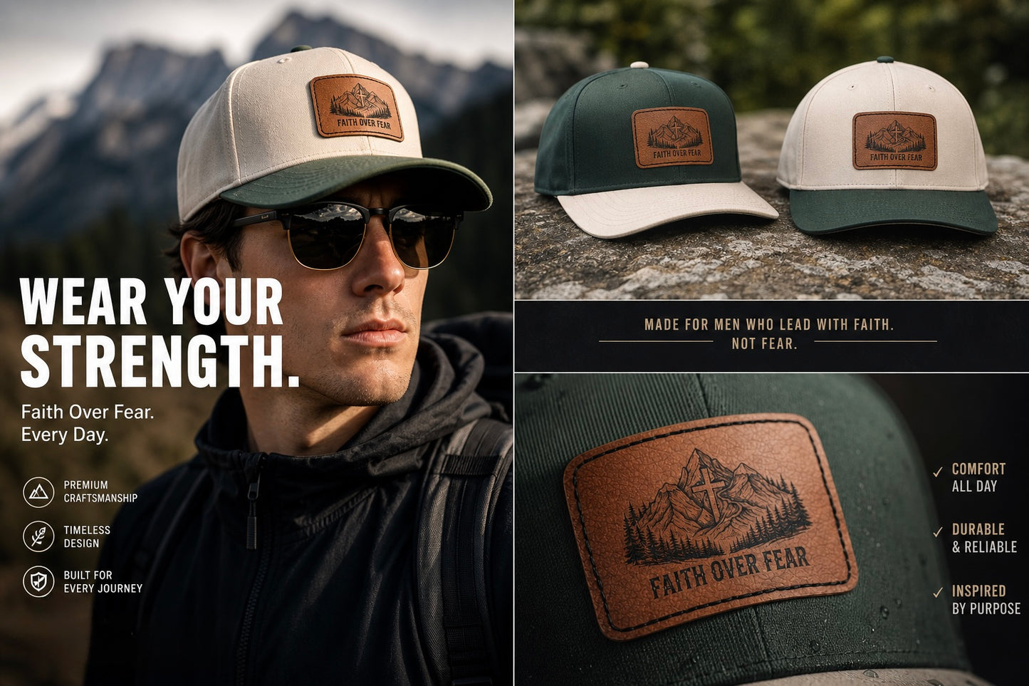 Faith Over Fear Leather Patch Baseball Cap