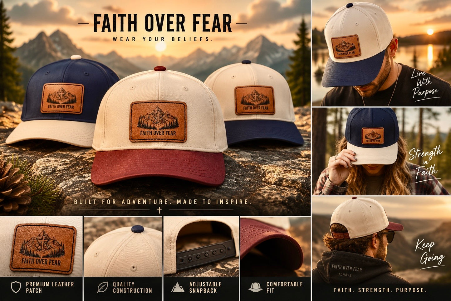 Faith Over Fear Leather Patch Baseball Cap