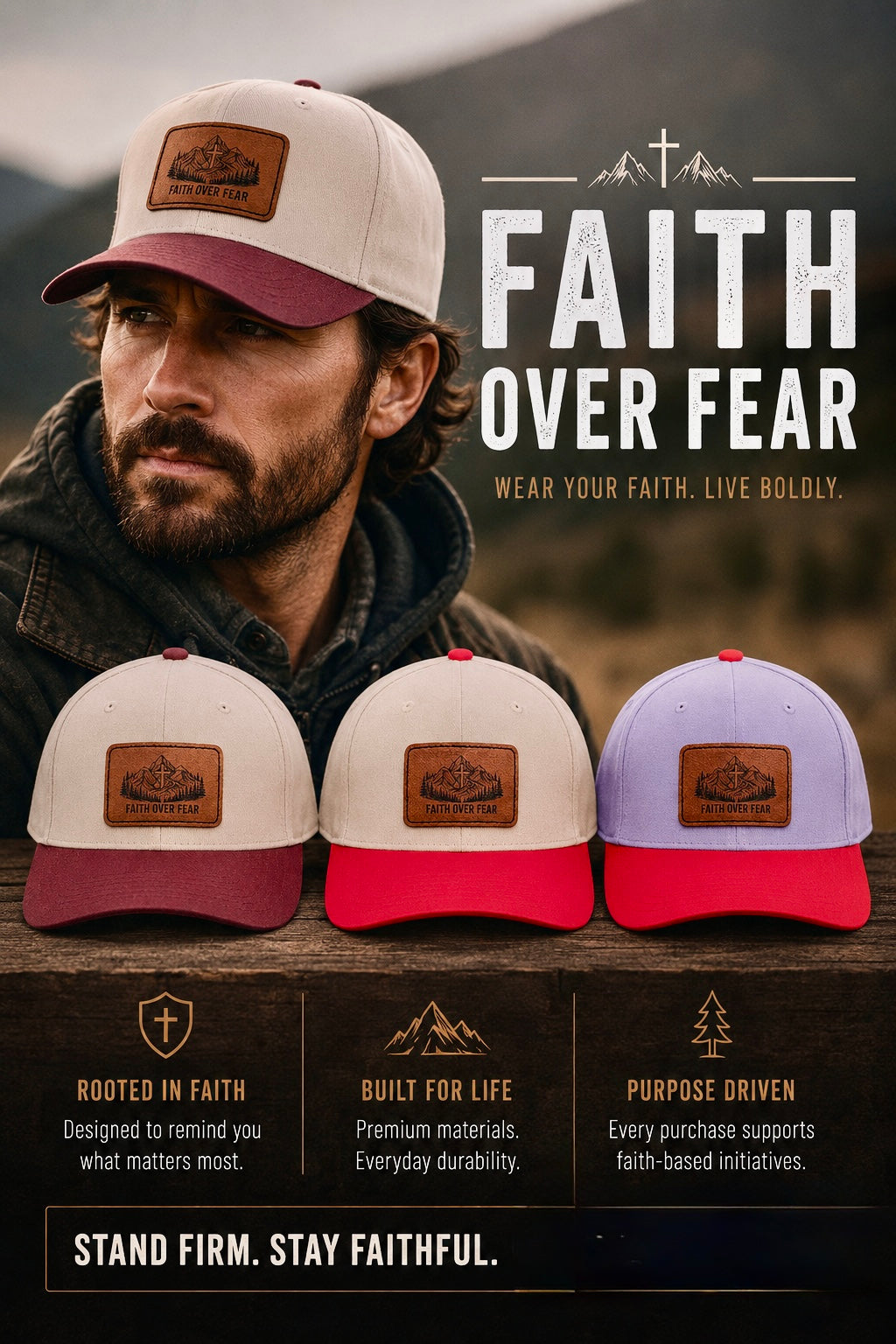 Faith Over Fear Leather Patch Baseball Cap