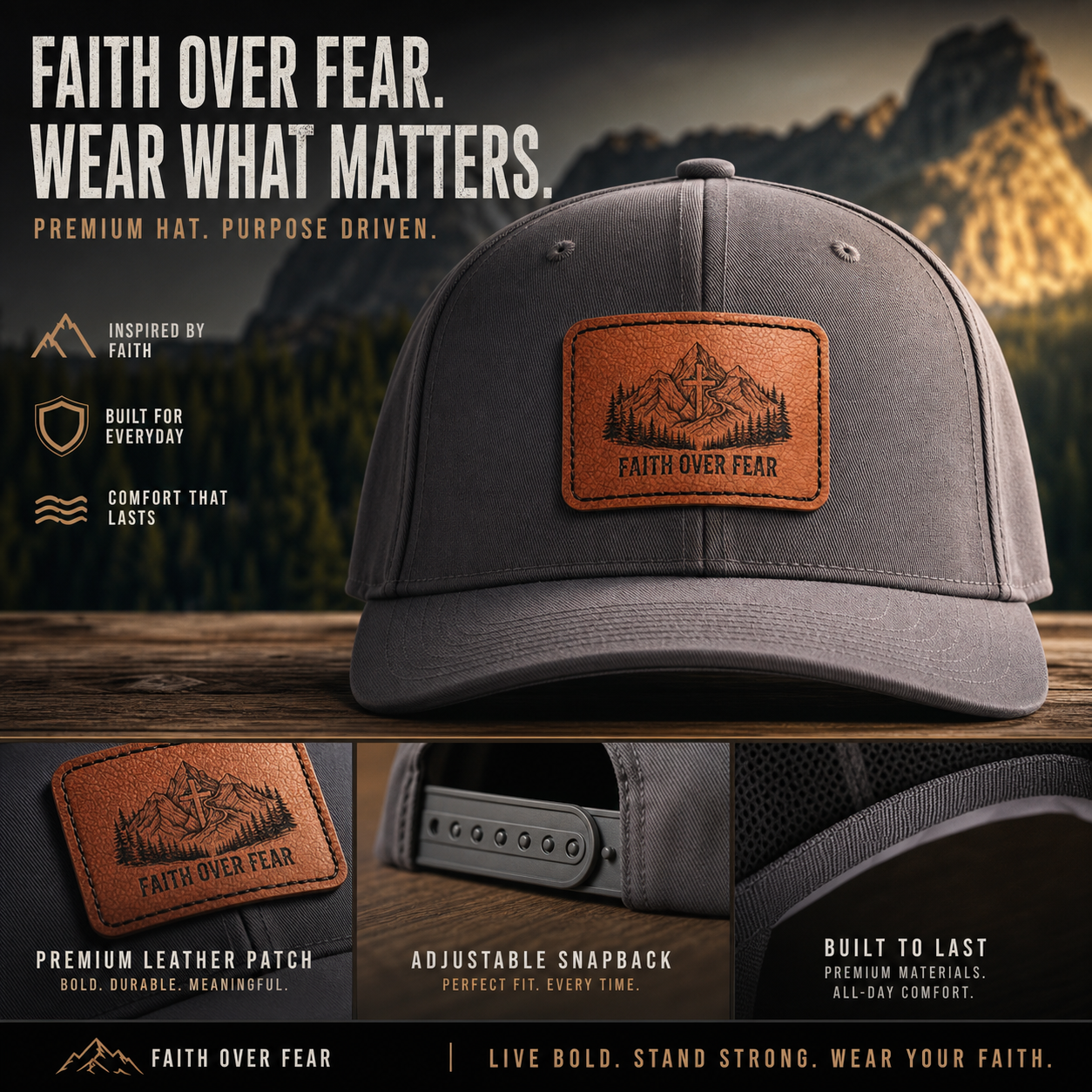 Faith Over Fear Leather Patch Baseball Cap