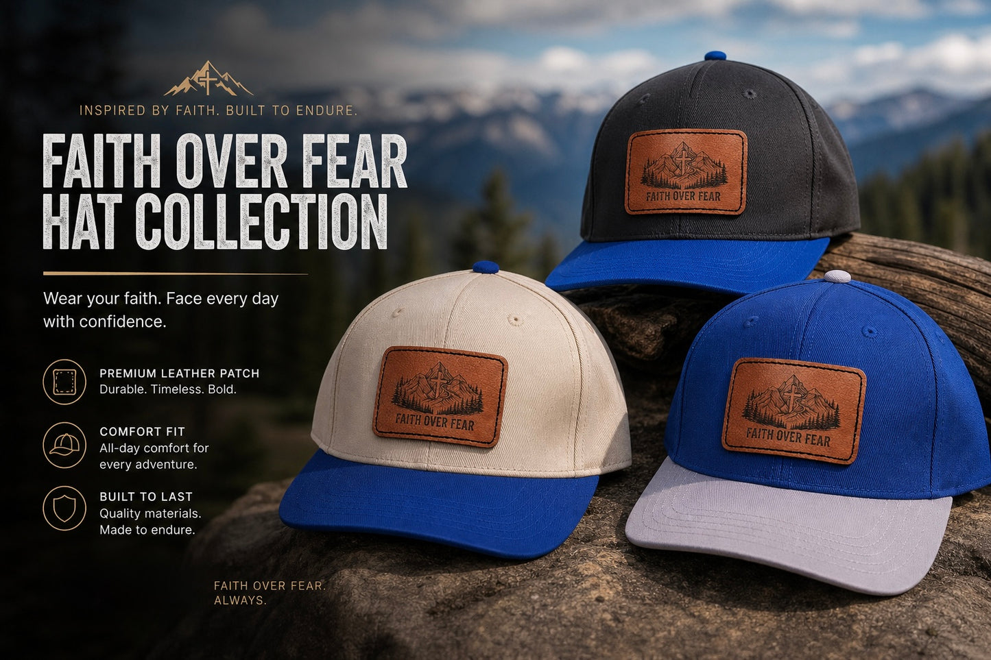 Faith Over Fear Leather Patch Baseball Cap