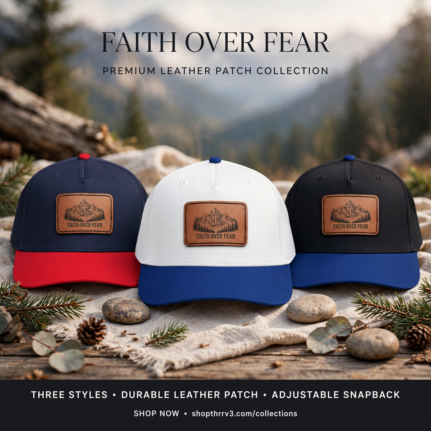Faith Over Fear Leather Patch Baseball Cap