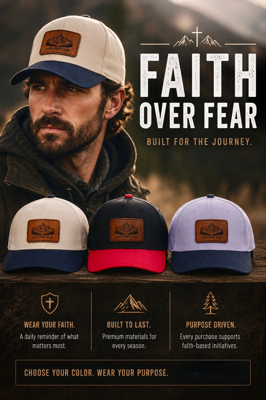 Faith Over Fear Leather Patch Baseball Cap