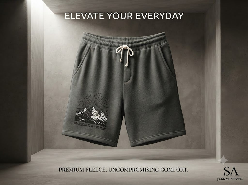Mountain Sunrise Sweat Shorts — "The Summit Is In Your Mind"