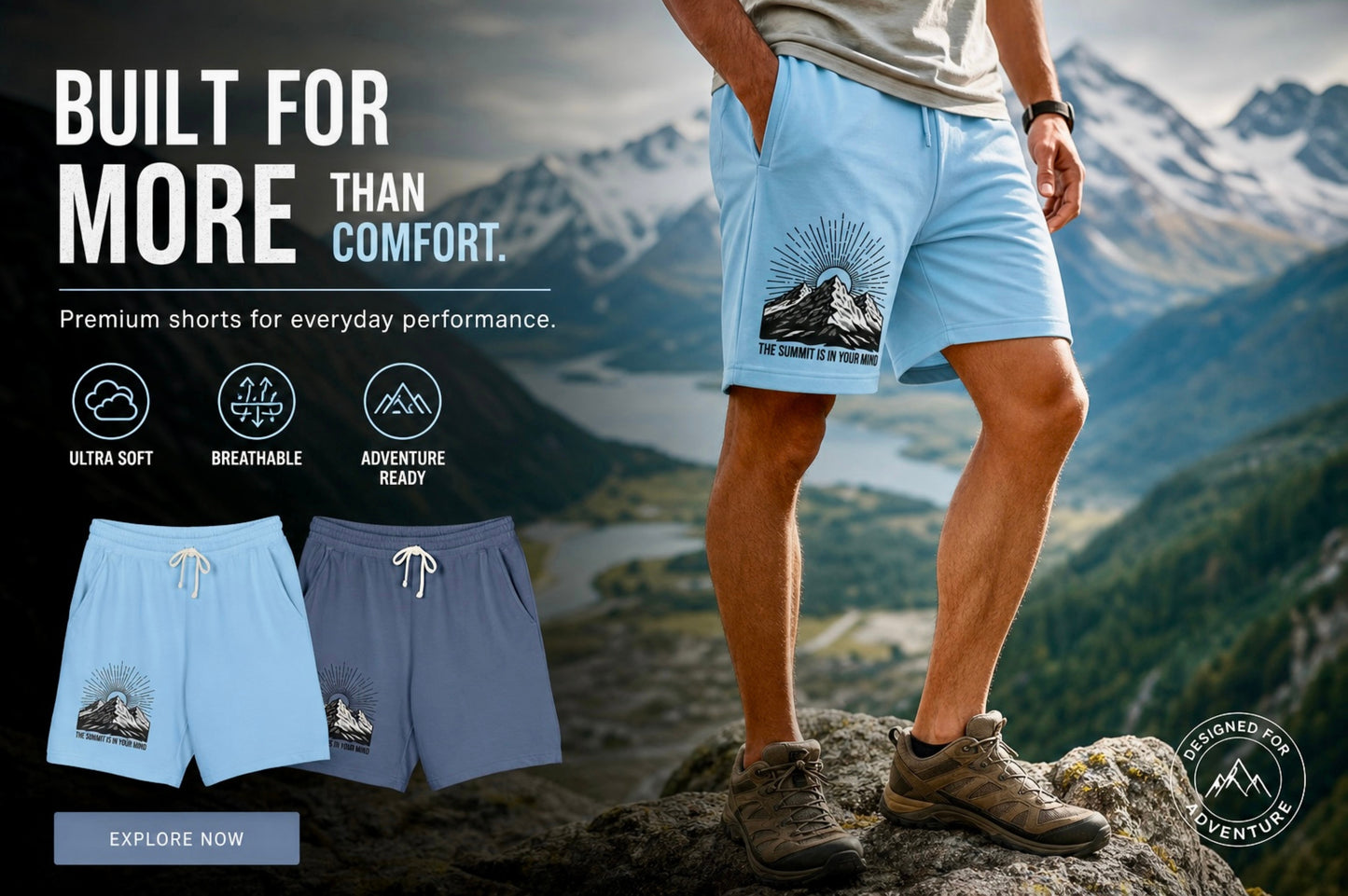 Mountain Sunrise Sweat Shorts — "The Summit Is In Your Mind"