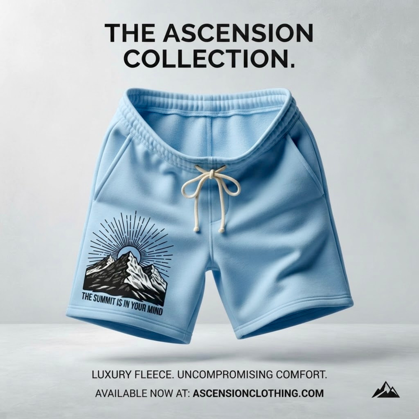 Mountain Sunrise Sweat Shorts — "The Summit Is In Your Mind"