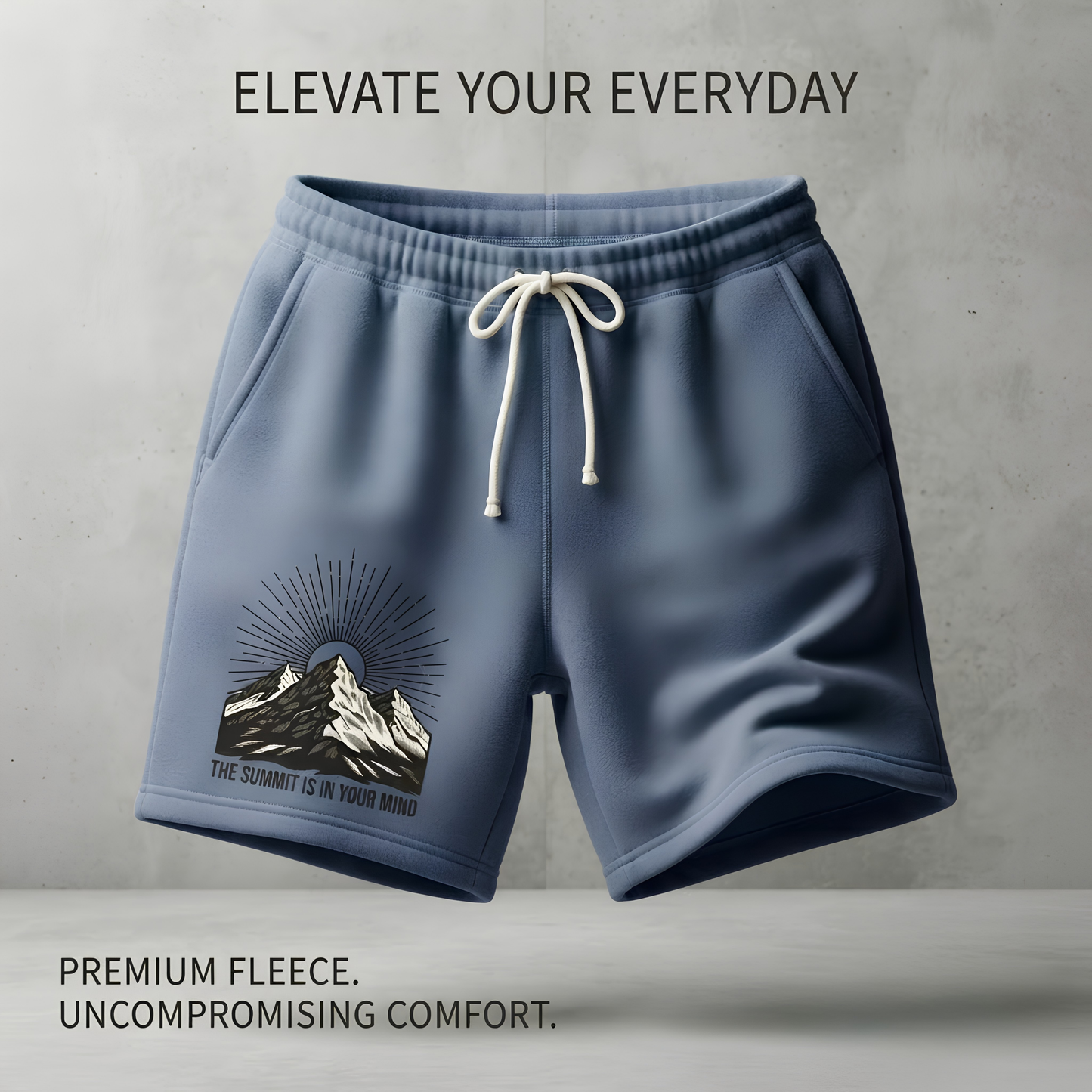 Mountain Sunrise Sweat Shorts — "The Summit Is In Your Mind"