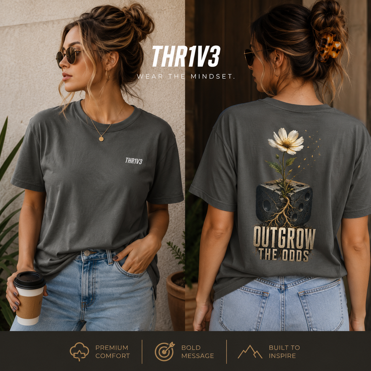 Outgrow The Odds T-Shirt — Inspirational Flower Growth Graphic Tee