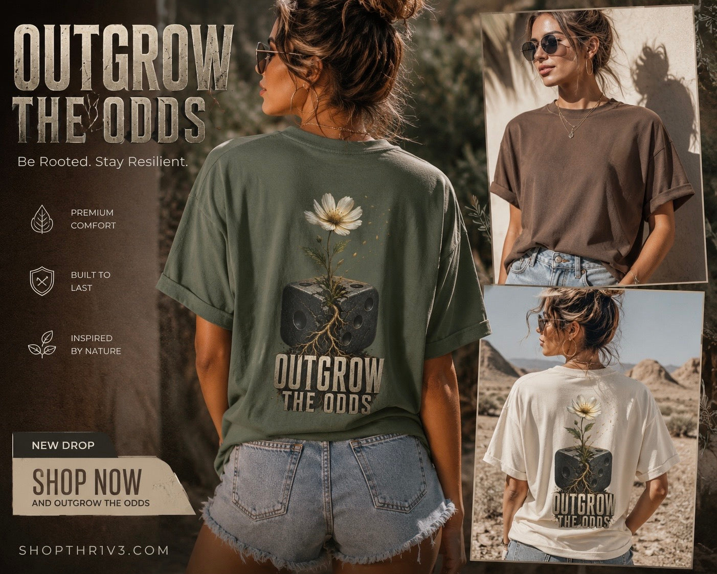 Outgrow The Odds T-Shirt — Inspirational Flower Growth Graphic Tee