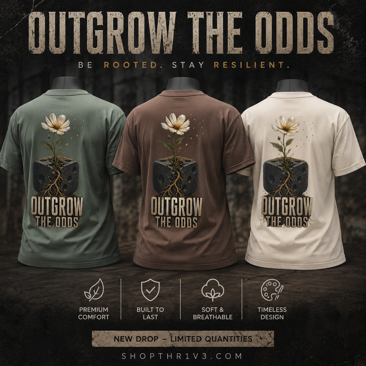 Outgrow The Odds T-Shirt — Inspirational Flower Growth Graphic Tee