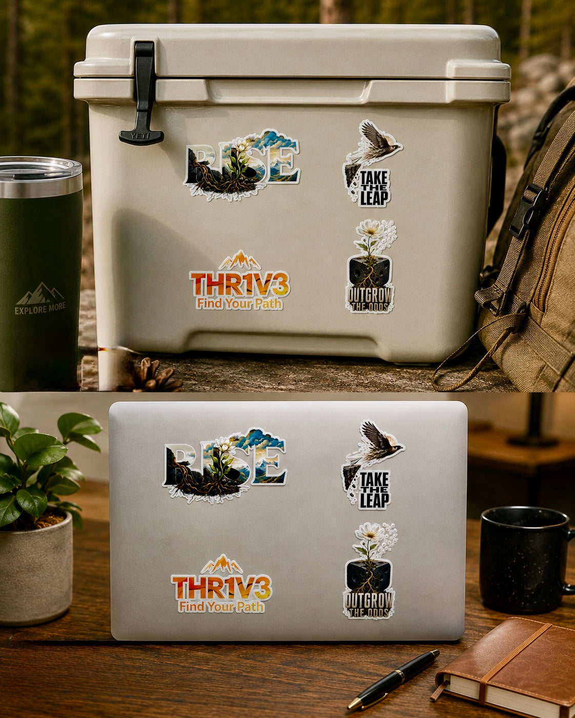 THR1V3 Motivational Sticker Sheet — Mountain & Growth Stickers
