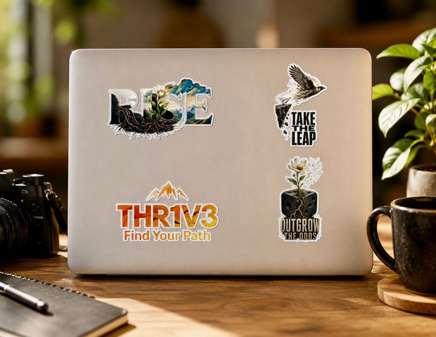 THR1V3 Motivational Sticker Sheet — Mountain & Growth Stickers