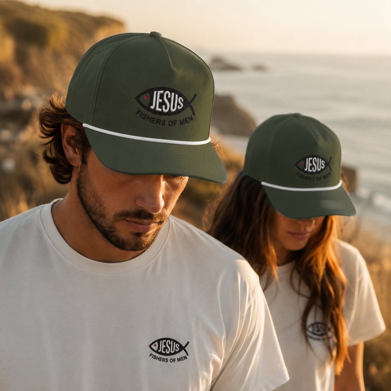Jesus Fishers of Men Embroidered Performance Rope Cap | Premium Christian Snapback Hat