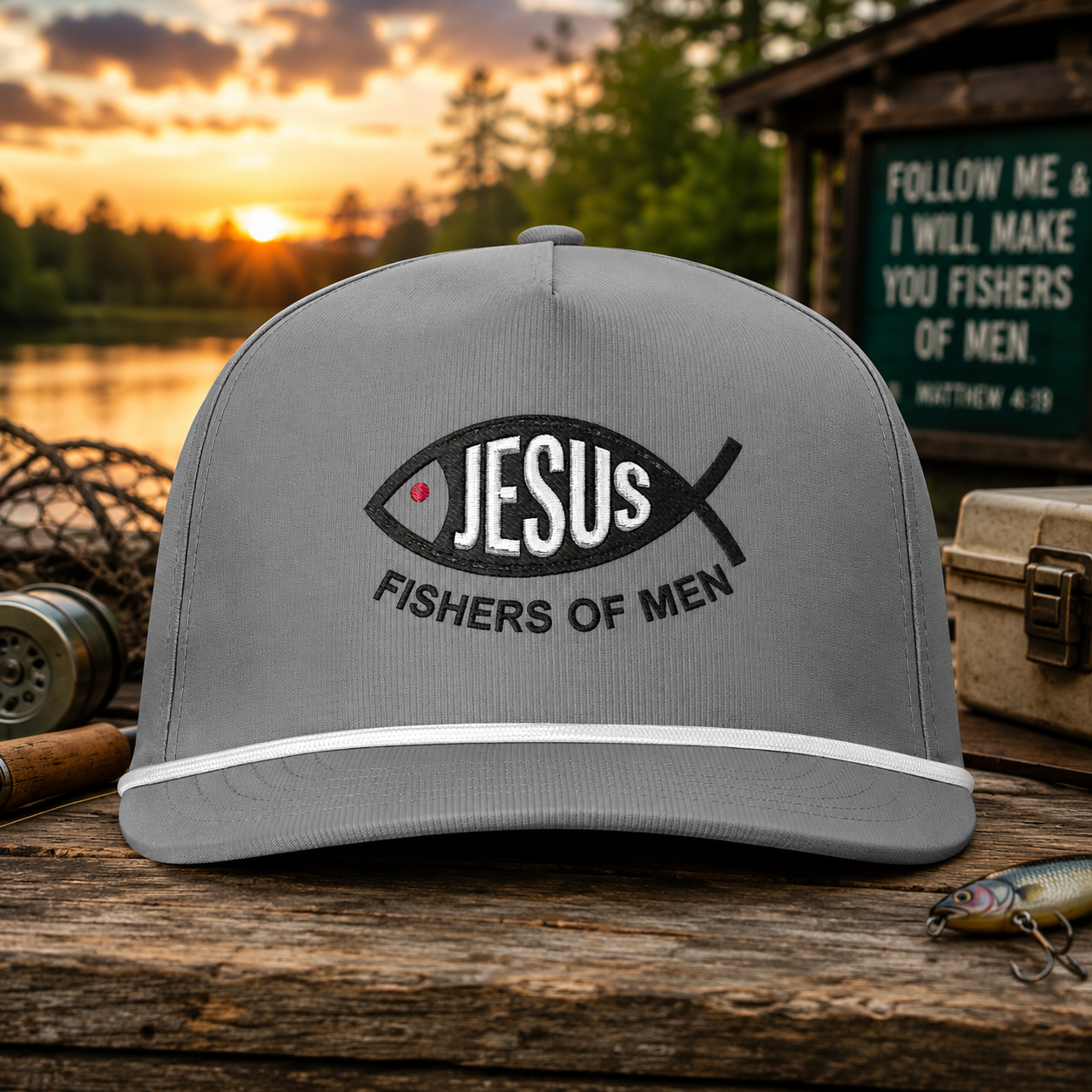 Jesus Fishers of Men Embroidered Performance Rope Cap | Premium Christian Snapback Hat