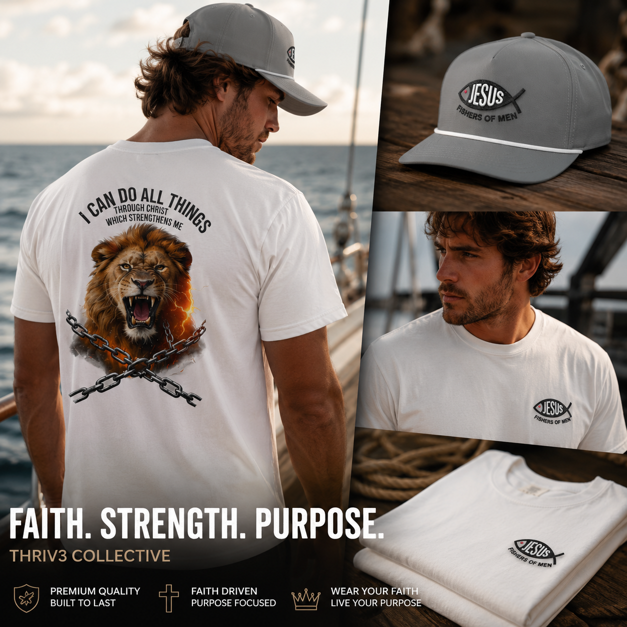 Jesus Fishers of Men Embroidered Performance Rope Cap | Premium Christian Snapback Hat