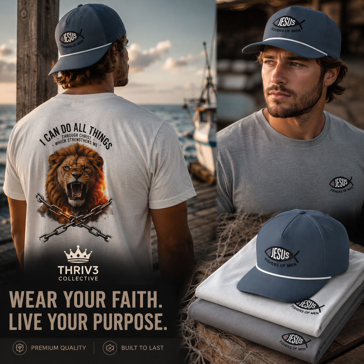 Jesus Fishers of Men Embroidered Performance Rope Cap | Premium Christian Snapback Hat