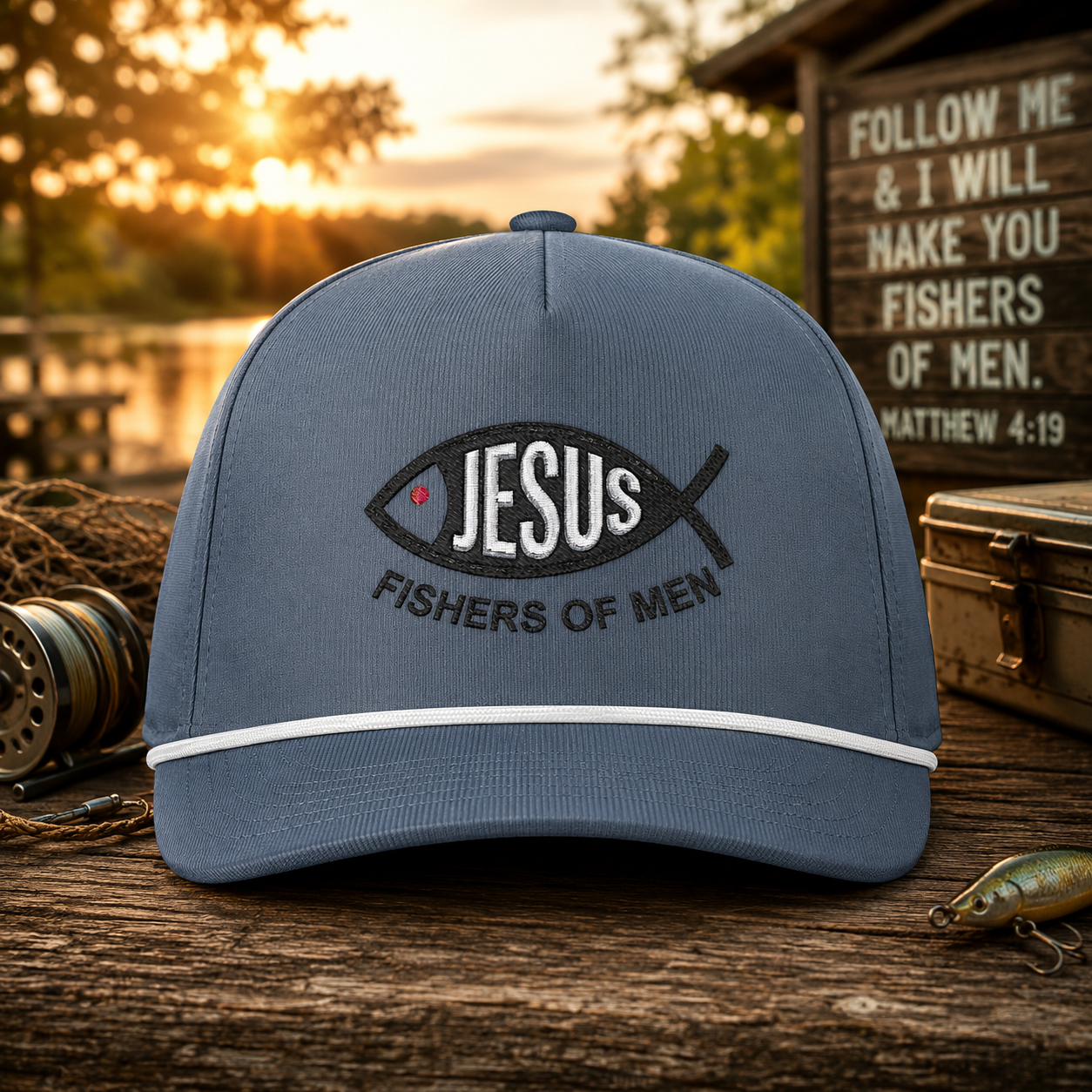 Jesus Fishers of Men Embroidered Performance Rope Cap | Premium Christian Snapback Hat