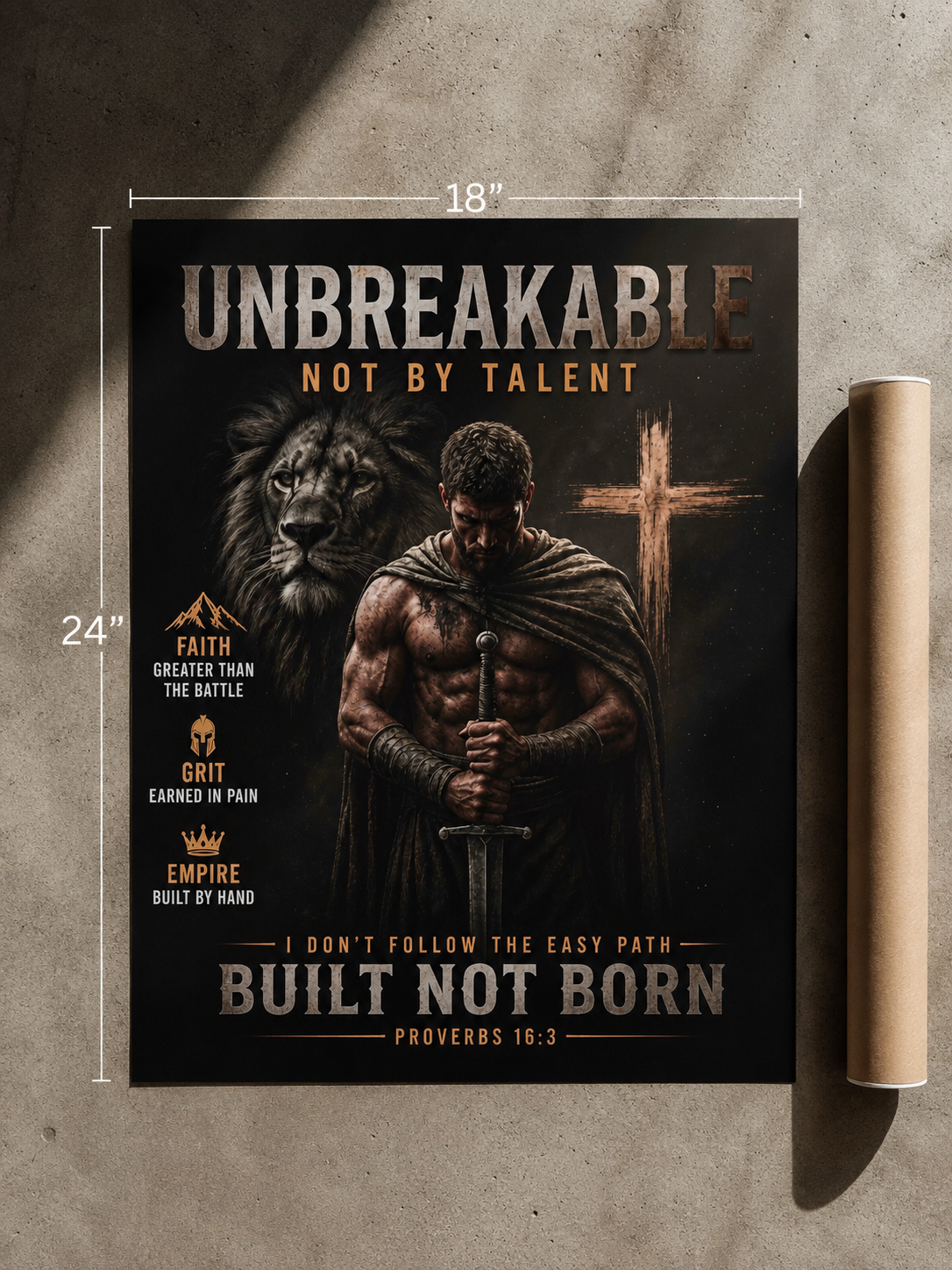 Unbreakable Built Not Born Matte Poster — Inspirational Christian Strength Wall Art
