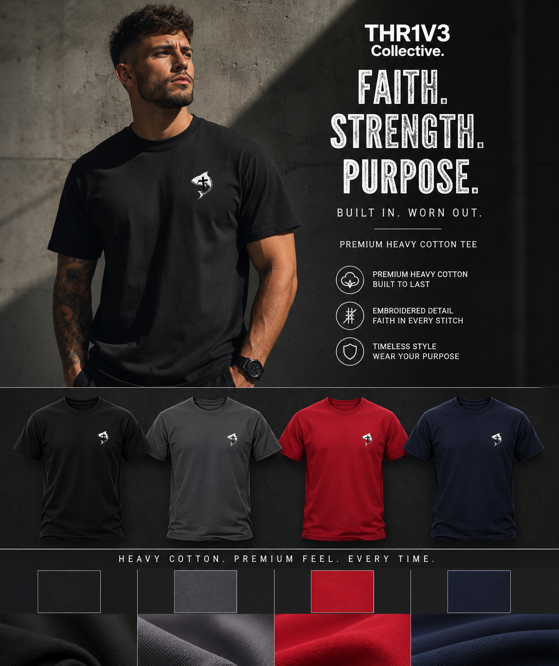 Christian Ichthys Fish Cross Left Chest Tee – Faith Based T-Shirt