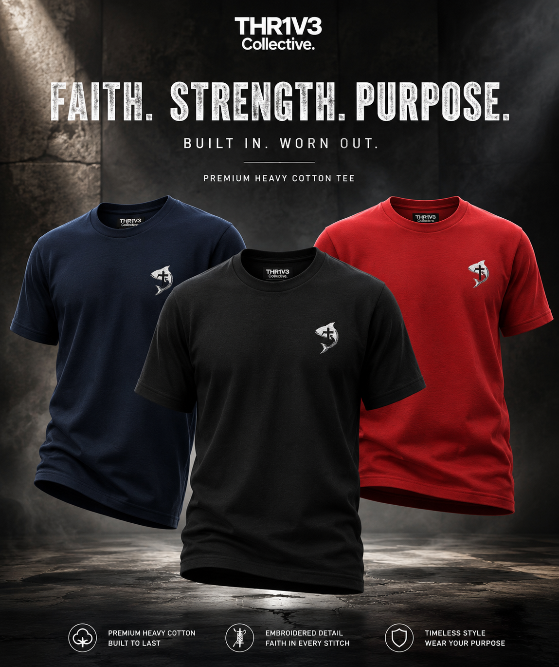 Christian Ichthys Fish Cross Left Chest Tee – Faith Based T-Shirt