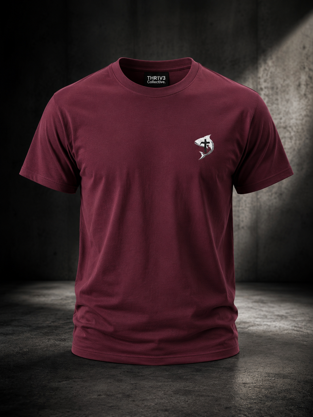 Christian Ichthys Fish Cross Left Chest Tee – Faith Based T-Shirt