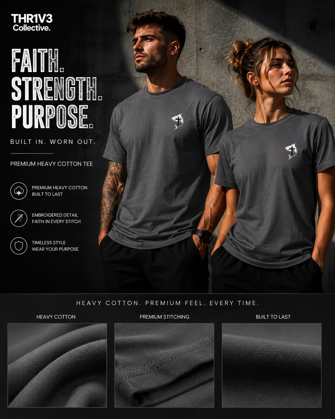 Christian Ichthys Fish Cross Left Chest Tee – Faith Based T-Shirt