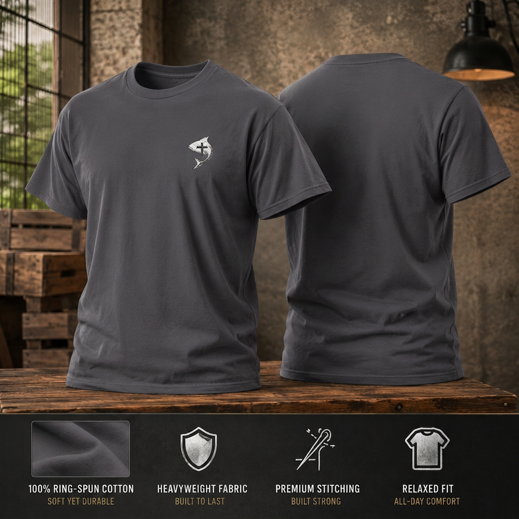 Christian Ichthys Fish Cross Left Chest Tee – Faith Based T-Shirt