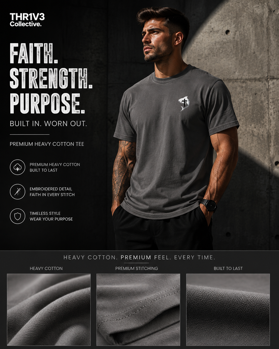 Christian Ichthys Fish Cross Left Chest Tee – Faith Based T-Shirt