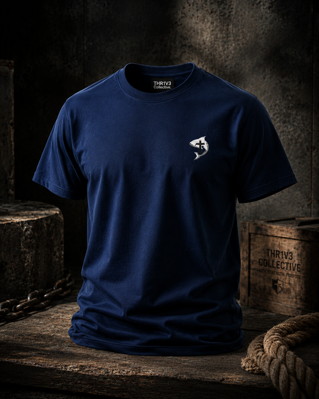 Christian Ichthys Fish Cross Left Chest Tee – Faith Based T-Shirt