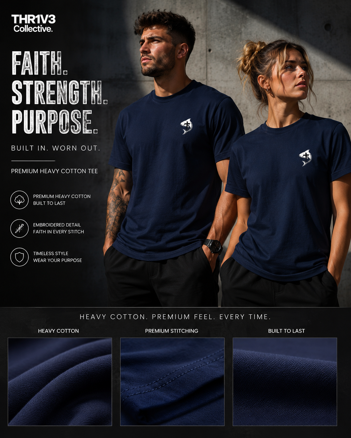 Christian Ichthys Fish Cross Left Chest Tee – Faith Based T-Shirt