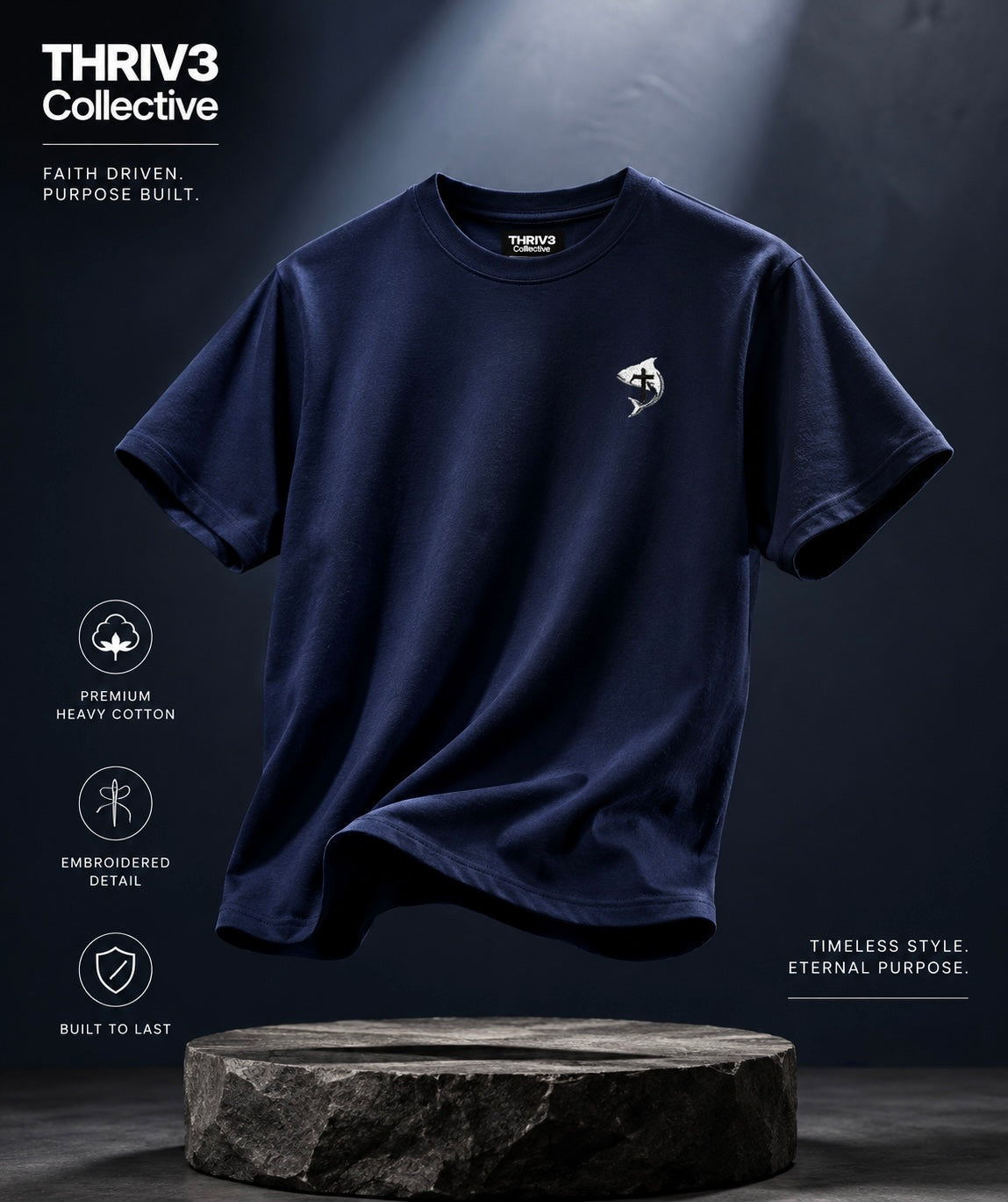 Christian Ichthys Fish Cross Left Chest Tee – Faith Based T-Shirt