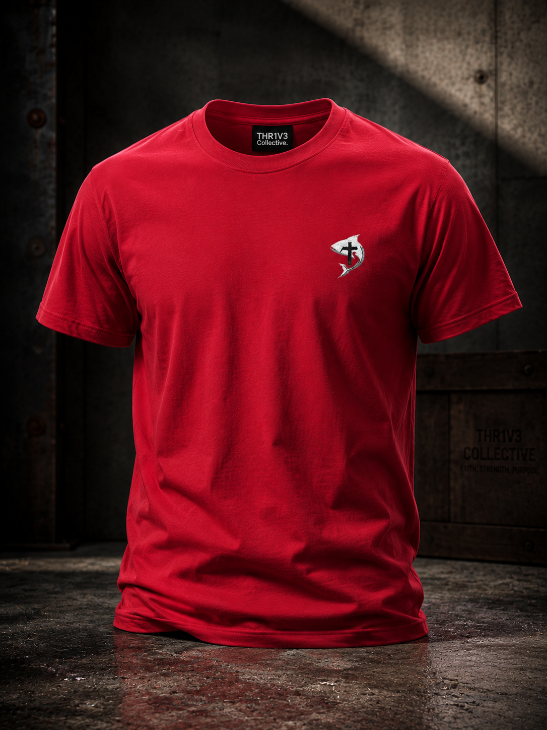 Christian Ichthys Fish Cross Left Chest Tee – Faith Based T-Shirt