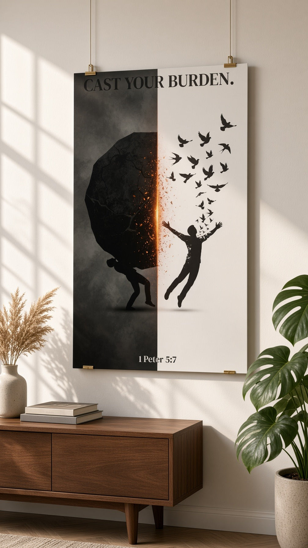 Cast Your Burden Christian Poster — 1 Peter 5:7 Scripture Wall Art