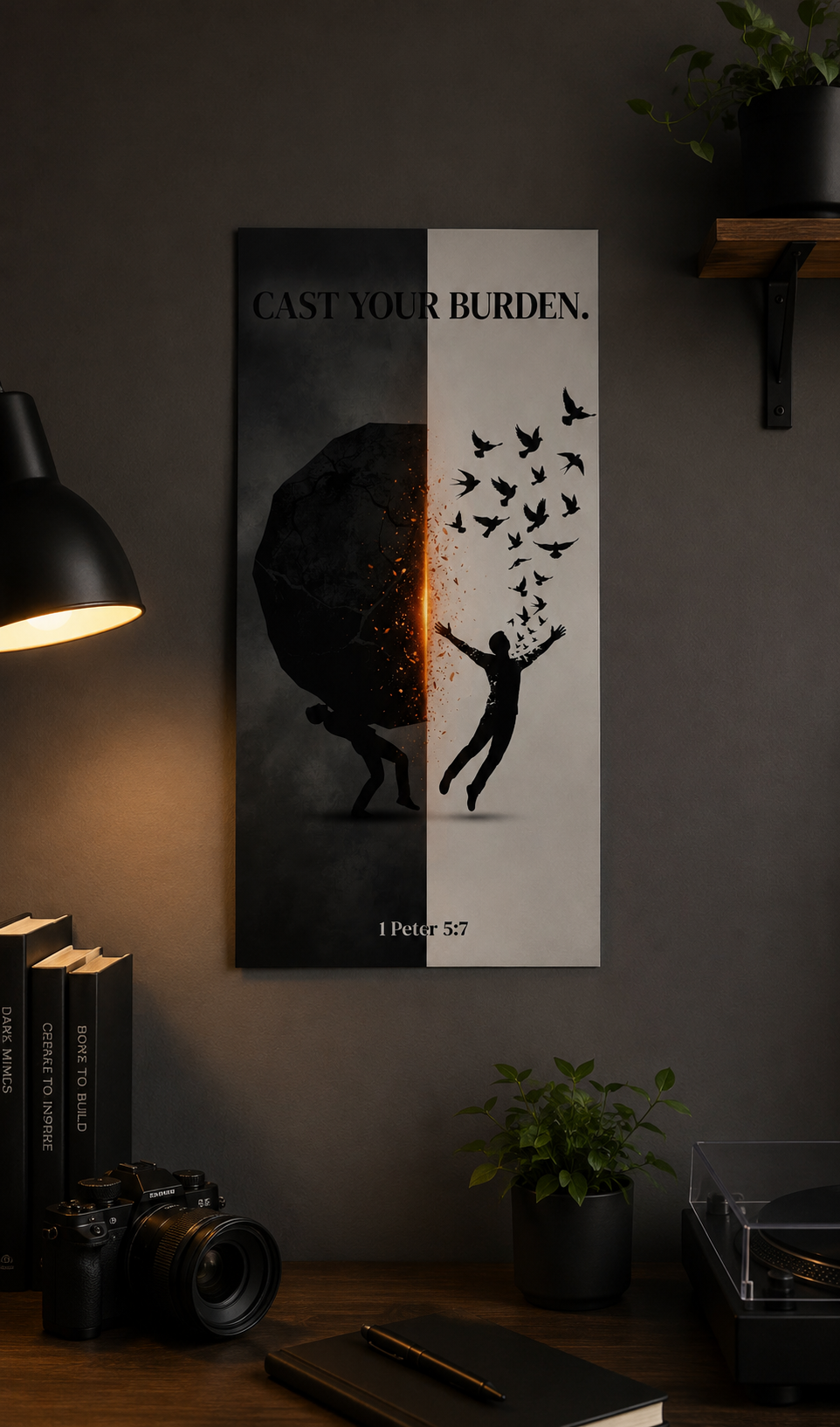 Cast Your Burden Christian Poster — 1 Peter 5:7 Scripture Wall Art
