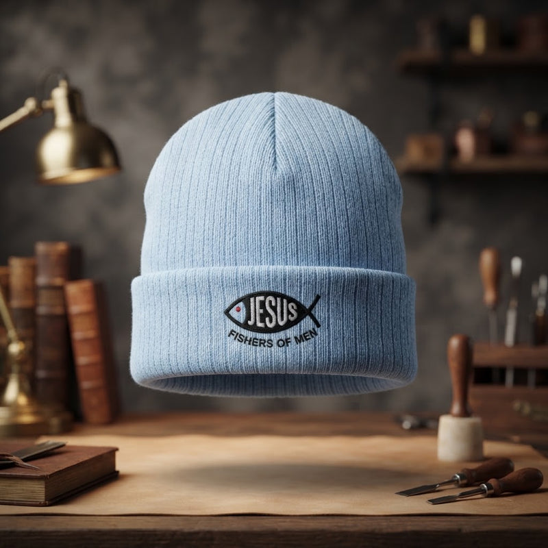 Fishers of Men Christian Ribbed Beanie | Jesus Fish Embroidered Hat
